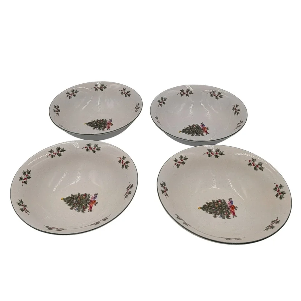 Gibson Noel Morning Soup Bowls Christmas Tree Holiday Vintag Set of Four